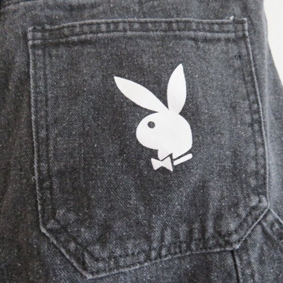 PLAYBOY Y2K Black Wide Leg High Rise Baggy Carpenter Jeans - Size 3 / 28 Waist - Picture 13 of 16